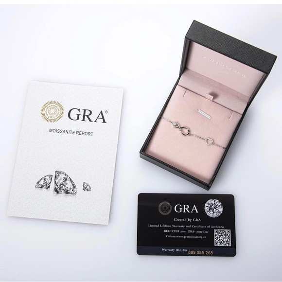 Diamond Moissanite Solitaire Infinity & Pave Heart Dainty Chain Bracelet - Picture 4 of 9